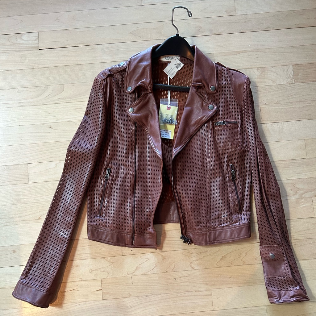 Brown Perforated Leather Jacket By Jackett